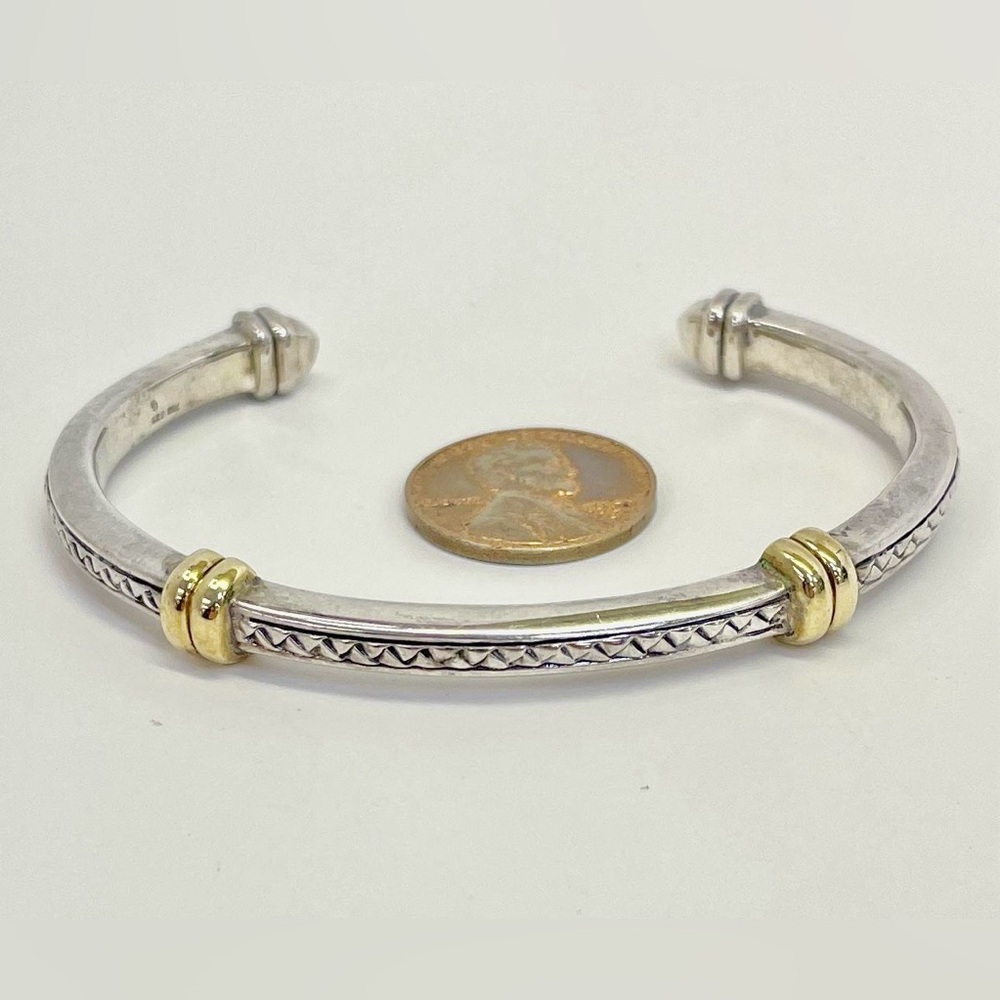 SCOTT KAY 925 SILVER & 18KT Y. GOLD BASKET-WEAVE BRACELET 6.75” #87